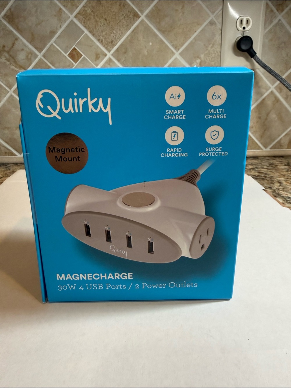 Quirky MagneCharge 30W 4 USB Ports 2 AC Outlets Magnetic Mount Charging Station